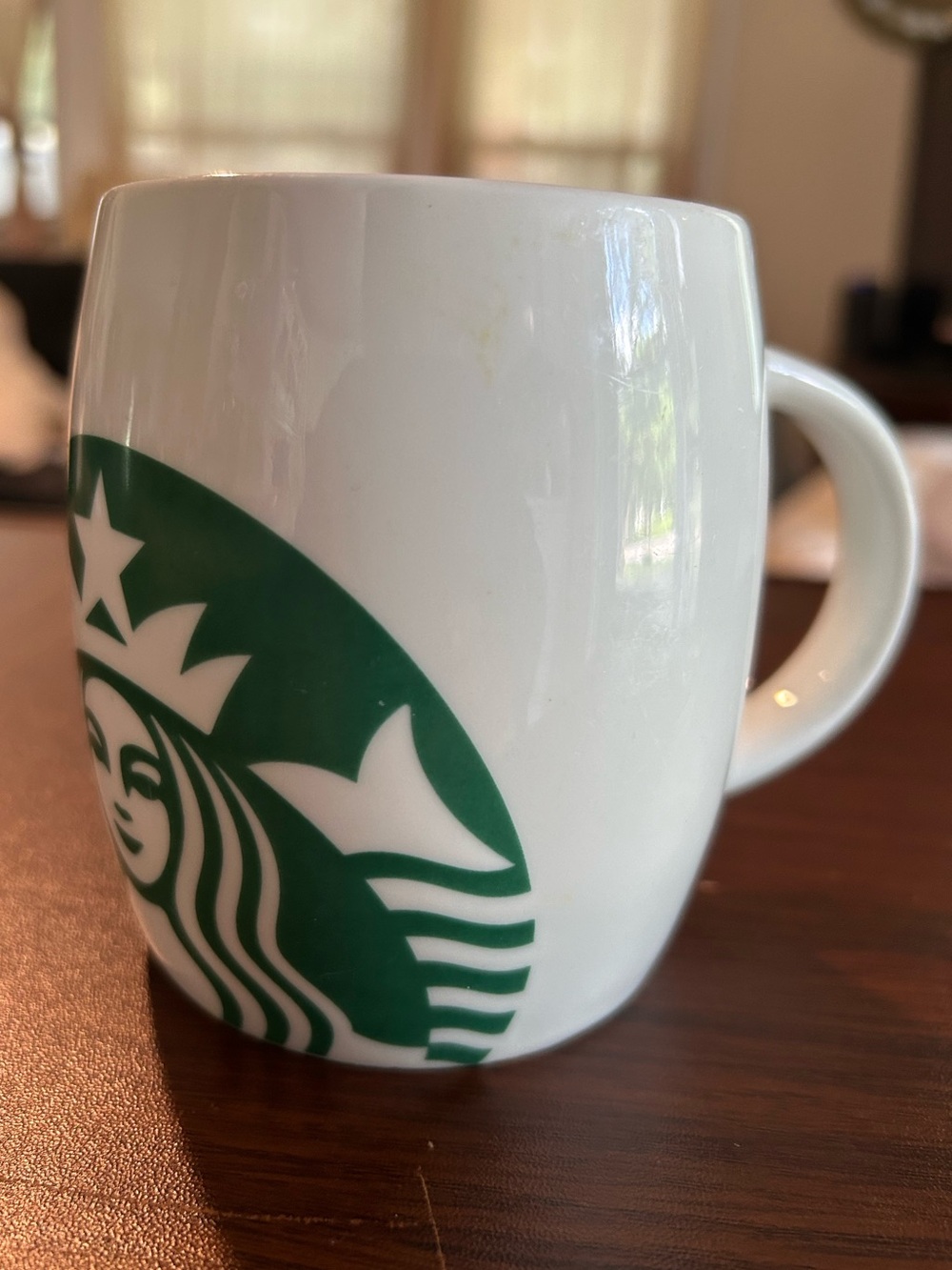 Starbucks White & Green Ceramic Logo Coffee Mug 2010, 14 oz, small mark